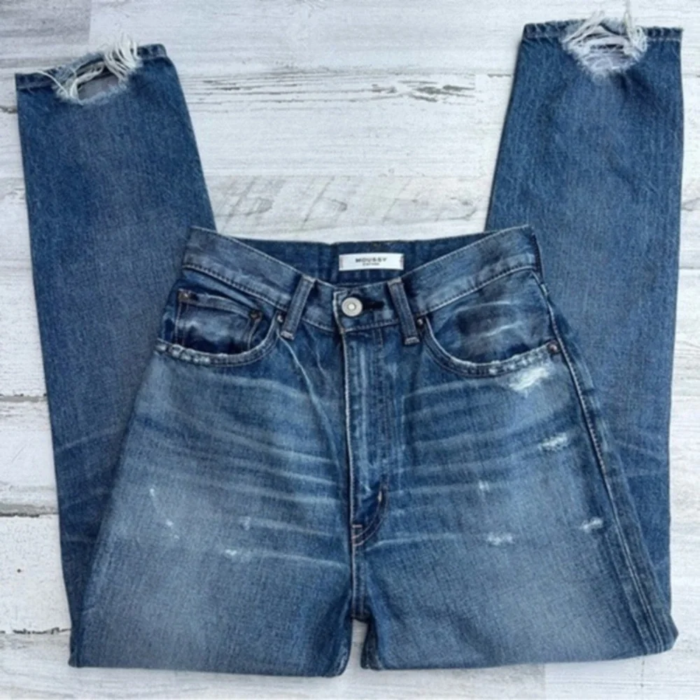$360 MOUSSY Vintage Denim MV LATROBE Distressed Blue Jeans 25‎ Made In Japan